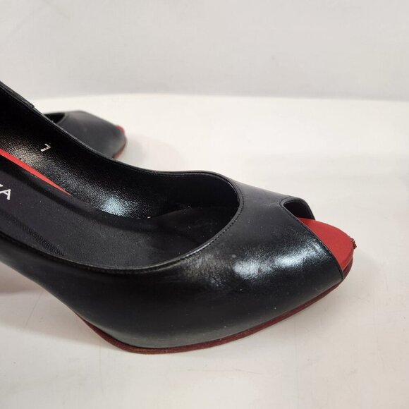 Ramon Tenza Galia Open Toe Black Heels Women 7M Striped Spain with Box Shoe Bag - Picture 6 of 13